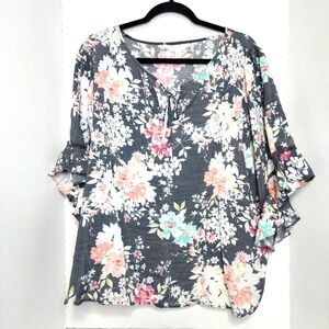 Lauren Conrad Floral Gray Women's Top